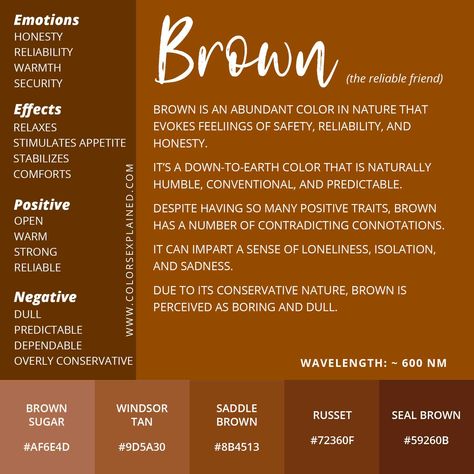 Meaning of the Color Brown: Symbolism, Common Uses, & More Complementary Colors To Brown, Color Brown Meaning, Brown Color Theory, Brown Color Meaning, Brown Colour Meaning, Brown Aura Meaning, Brown Meaning, Brown Color Names, What Colors Represent