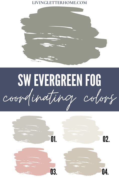 Sherwin Williams Evergreen Fog coordinating colors graphic Sherwin Williams Evergreen Fog Living Room, Colors That Go With Evergreen Fog Sherwin Williams, Evergreen Fog With Agreeable Gray, Sherwin Williams Evergreen Fog Coordinating Colors, Evergreen Fog Sherwin Williams Nursery, Colors With Evergreen Fog, Sherwin Williams Evergreen Fog And Agreeable Gray, Sw Evergreen Fog Coordinating Colors, Evergreen Fog And Repose Gray