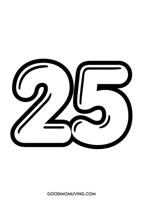 Bubble Number 25 Free Number Printables, Stencil Free Printable, Numbers Free Printable, Graffiti Numbers, Numbers Drawing, Bubble Numbers, 25 Aesthetic, Free Printable Numbers, Number Fonts