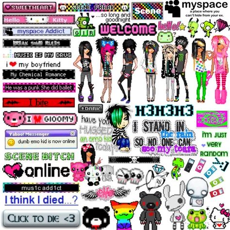 Difference Between Emo And Scene, Scenecore Usernames, Scene Names Ideas, Scene 2000s Art, Scene Blinkies, Scene Vs Scenecore, Oldweb Aesthetic, Spacehey Blinkies, Scene Aesthetic 2000s