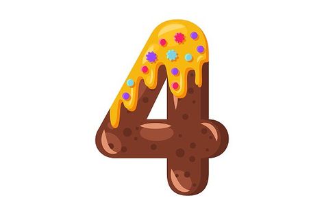 Donut cartoon four number by Icons Factory on @creativemarket Four Number, Waffle Chocolate, Verbs For Kids, Donut Cartoon, Math Signs, Number Vector, Donut Pattern, Candy House, 2nd Birthday Party Themes