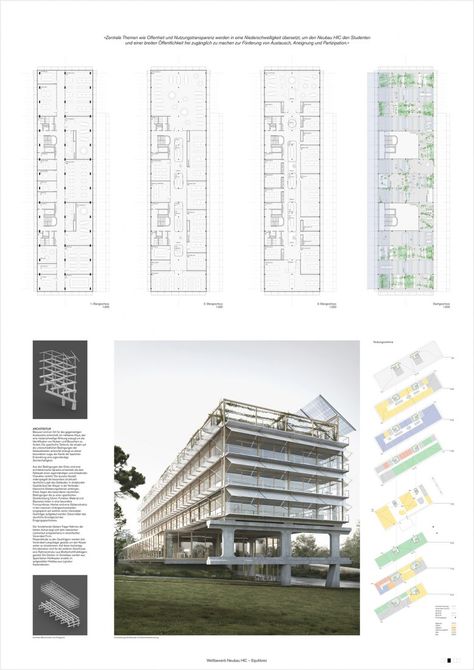 Competition board by Bründler Architekten with Rapp Architekten Eth Zurich, Competition Board, Architectural Competition, Study Architecture, Architecture Concept Drawings, Layout Architecture, Structure Architecture, Park Hotel, Green Roof