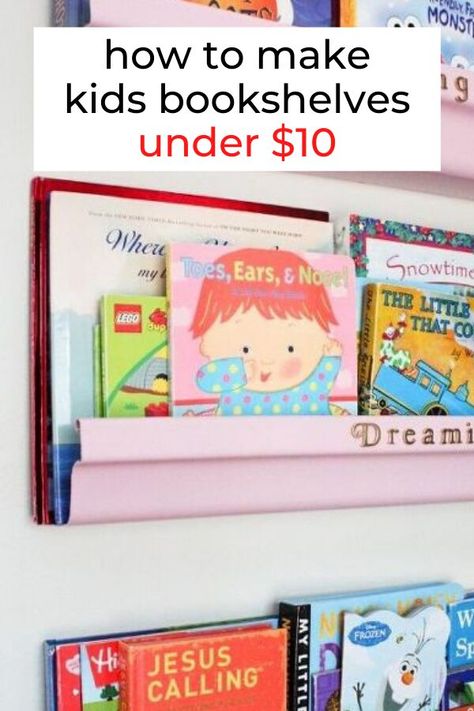 Easy Wall Book Shelves Diy, Dollar Store Bookshelf, Diy Floating Bookshelves Kids Rooms, Diy Childrens Bookshelf, Diy Toddler Bookshelf, Book Organization Ideas Small Spaces, Diy Wall Mounted Bookshelves, Diy Kid Bookshelf, Kids Book Shelf Ideas