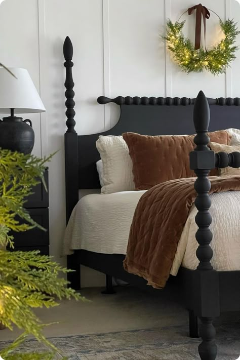 Pair a statement bed with luxurious layers of linen and velvet for a bold, yet inviting bedroom look. We love how our Cognac velvet bedding brightens this space. #MyPotteryBarn📸: @ Louisa Craven Best Online Furniture Stores, Made Bed, Bilik Idaman, Moody Bedroom, Black Headboard, Cottage Bedroom, Beautiful Bedrooms, Bed Room, Cozy Bedroom