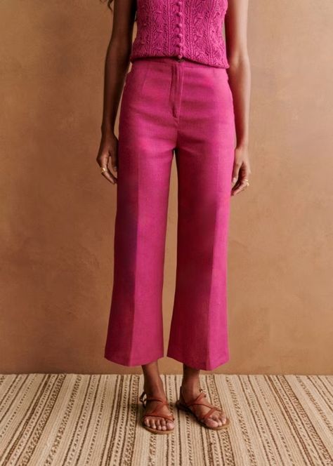 Martin Crop Trousers - Peony - Linen - Sézane Lifestyle Dresses, Trouser Pattern, Crop Trousers, Denim Sweatshirt, Fashion Wishlist, Cropped Trousers, High Waisted Trousers, Mode Inspiration, Blouse Dress