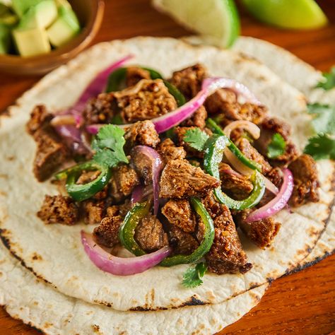 Beyond Steak Fajita Tacos Serves: 4 Beyond Steak, Steak Ideas, Fajita Tacos, Vegan Steak, Protein In Beans, Steak Tips, Meat Steak, Steak Tacos, Roast Beef Recipes