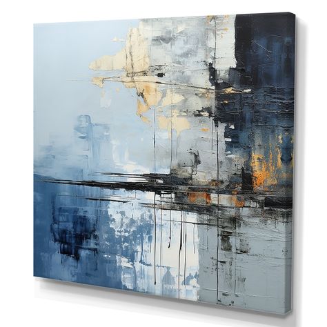 Designart "Grey And Blue Abstract Lake Painting" River Wall Art Canvas - Bed Bath & Beyond - 39976619 Giclee Print Abstract, Painting River, Abstract Wall Painting, Grey Abstract Art, Oil Abstract, Acrylic Art Projects, Lake Painting, Grey Painting, Blue Abstract Painting