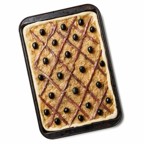 How to make the perfect pissaladière – recipe | Food | The Guardian Pissaladiere Recipe, Anchovy Pizza, Olive Relish, Summer Lunch, Black Olives, French Cooking, Bread Dough, Sweet And Salty, Tray Bakes