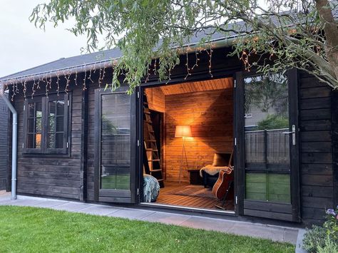 Coastal Garden Buildings on Instagram: “The perfect place for cosying up on a November afternoon! . The beauty about our @lugarde_official log cabins is that, when insulated,…” Log Garden, Wooden Summer House, Garden Cabins, Door Fittings, Coastal Gardens, Gable Roof, Window Handles, Small Cabin, Garden Buildings