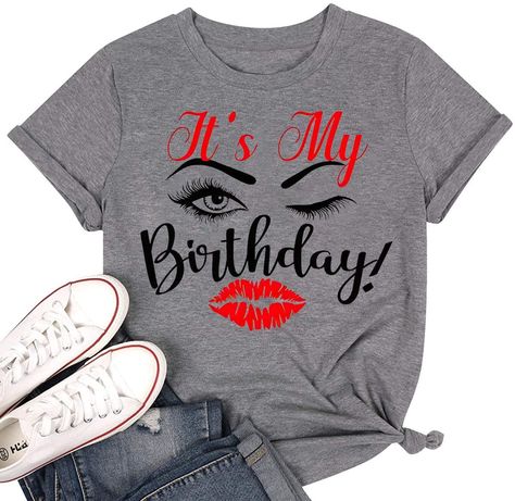 Birthday Shirt Ideas, Womens Birthday, Birthday Graphic, Party Graphic, T-shirt Print Design, T Shirt Plain, Girl Material, Trendy Shirt Designs, It's My Birthday