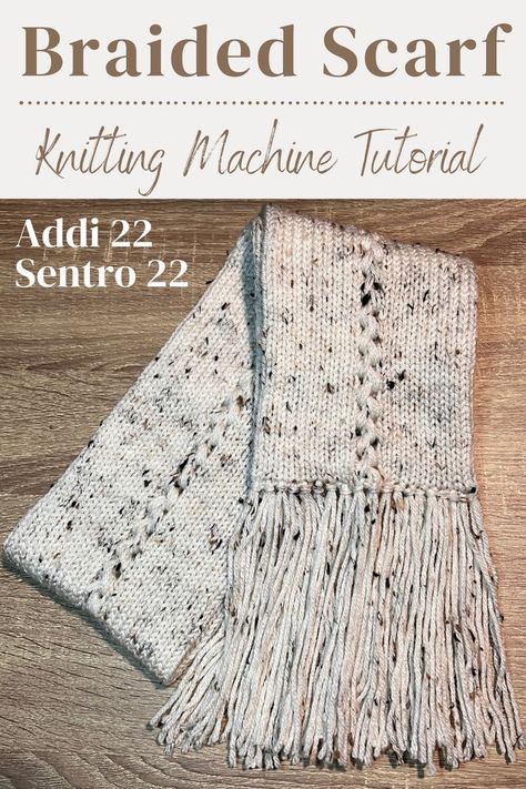 Braided Scarf Tutorial on Addi 22 (Sentro 22) Circular Knitting Machine. Notions you will need: • Worsted weight yarn ( I am using Red Heart #4, Cream Fleck, 340g, 12oz Ball) • 22 Pin Addi or 22 Pin Sentro Knitting Machine • 8mm Crochet Hook • 4mm Crochet Hook • Yarn Needle • Stitch marker I hope you enjoy this tutorial :) Panel Knitting Machine, Knitting Machine Scarf, Knitting Machine Tutorial, Addi Knitting Machine, Braided Scarf, Circular Knitting Machine, 4mm Crochet Hook, Scarf Tutorial, Stitch Braids