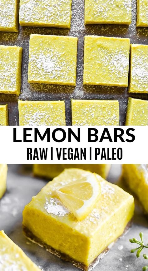 Paleo Lemon Bars, Ella Vegan, Deserturi Raw Vegan, Vegan Lemon Bars, Raw Vegan Diet, Raw Vegan Desserts, Vegan Bar, Dairy Free Paleo, Vegan Ingredients