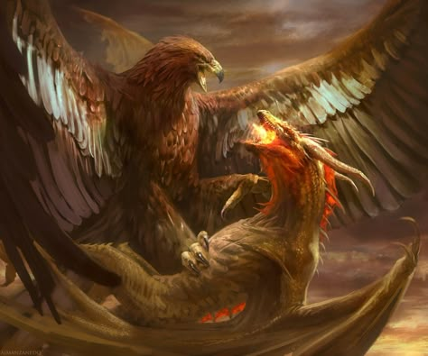 Giant Eagle versus Dragon Griffin Vs Dragon, Dnd Animals, Wizard Drawings, Mirkwood Elves, Eagle Art, Fantasy Beasts, Lukisan Cat Air, Mythical Creatures Art, Creature Concept Art