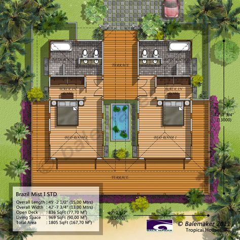 Tropical wooden modern home villa and resort designs by Balemaker prefabrication wooden house builder and resorts design. Small Tropical House, Tropical House Plans, Modern Tropical House, Beautiful Small Homes, Tropical House Design, Tropical House Plants, House Plans With Photos, Bali House, Tropical Architecture