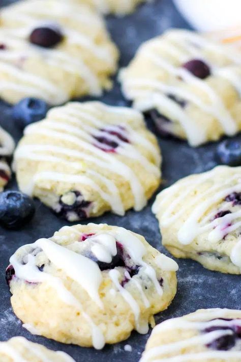 Blueberry Cookies Recipes, Lemon Blueberry Cookies, Blueberry Cookies, Blueberry Desserts, Baking Science, Blueberry Scones, Lemon Glaze, Summer Cookies, Blueberry Recipes