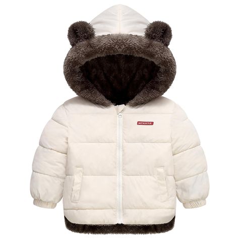 PRICES MAY VARY. 【Comfy Fabric】Baby winter coat is made of cotton, polyester, fleece, which is very soft and warm. The infant fleece jacket winter outwear with skin friendly soft mini puffy hood trim to keep your baby boy girl warm in the snow and wind. 【Stylish Design】Toddler winter snow coat with cute bear ear hooded design, soft mini fleece hood that is wind-resistant to keep his head well-protected from snow, rain and wind. Windproof elastic cuff and neckline anti-pinch design cares for the Baby Winter Coats, Toddler Outerwear, Applique Jacket, Winter Outwear, Toddler Winter, Baby Coat, Baby Fairy, Girls Style, Spring Fabric