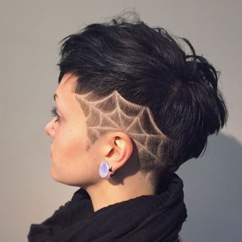 I love having time on my books to do students' hair, especially when it's something so creative and fun!! Turned @_skeleton.key pixie into a faux hawk with a symmetrical spider web on both sides 🕸 Hair Tattoo Designs, Undercut Hair Designs, Shaved Designs, Shaved Hair Designs, Hair Tattoo, Tattoo Women, Hair Tattoos, Punk Hair, Alternative Hair