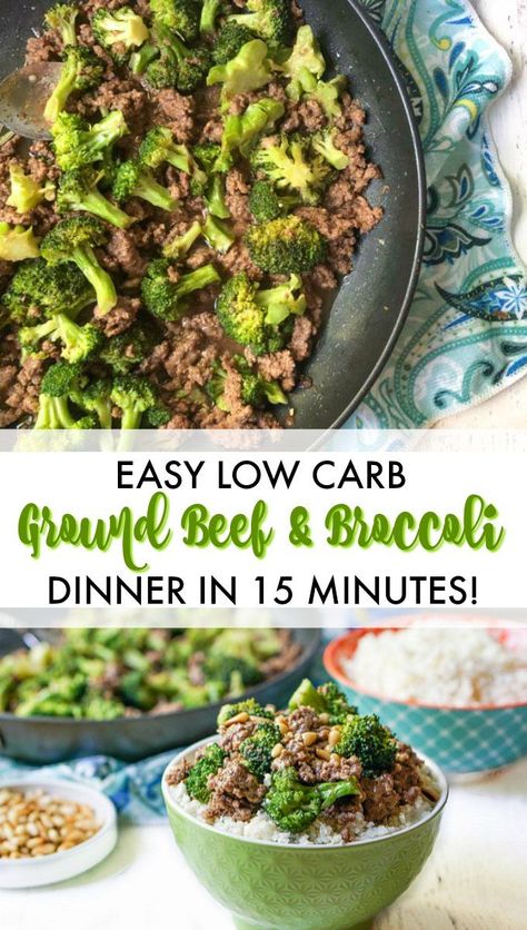 Low Carb Ground Beef and Broccoli - an easy keto dinner in 15 minutes. Serve over cauliflower rice.  #steakholder #bestangusbeef #lowcarb #keto #groundbeef #broccoli #easyrecipe #healthydinner #stirfry Keto Ground Beef Broccoli Recipes, Easy Ground Beef And Broccoli, Hamburger And Broccoli Recipes, Ground Beef And Broccoli, Ground Beef Recipes Healthy, Healthy Ground Beef, Low Carb Low Fat Recipes, Ground Beef Recipes For Dinner, Low Carb Diets