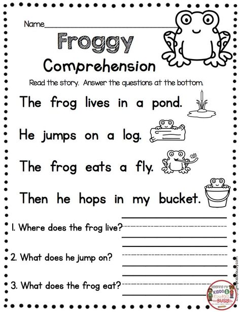 FREE PRINTABLES Kindergarten Reading Passage with Comprehension Questions - FREEBIES Spring Frog theme - fluency and sight word practice - guided reading groups - small reading groups and intervention - first grade RTI #kindergarten #kindergartenreading #readingintervention Grade 2 Reading Activities, Reading Comprehension Activities 1st, 1st Grade Reading Activities, School Revision, 1st Grade Reading Worksheets, Free Kindergarten Printables, First Grade Reading Comprehension, Reading Comprehension For Kids, Reading Comprehension Kindergarten