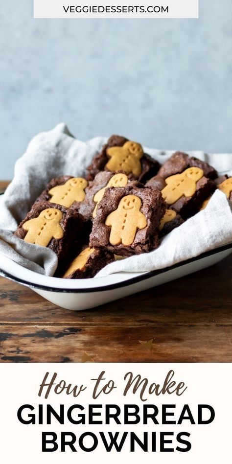 Brownie Gingerbread Men, Leftover Gingerbread Cookies, Gingerbread Tart, Festive Brownies, Simple Christmas Desserts, Vegetarian Christmas Appetizers, Gingerbread Brownies, Halloween Bakery, Christmas Brownie