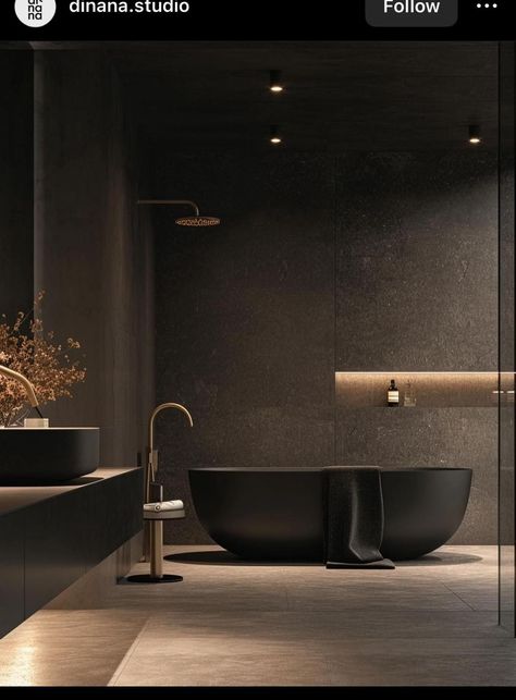 Dark Ensuite, Luxury Bathroom Interior Design Modern, Dark Luxury Bathroom, Dark Bathroom Aesthetic, Dark Modern Bathroom, Lighting Bathroom Vanity, Decorating Bathrooms, Decor Bathroom Ideas, Dark Wood Bathroom