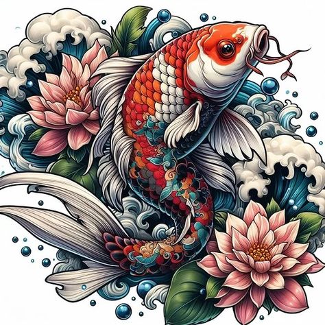 Koi Fish Swimming Up and Down meaning Decoding the Meanings Behind Koi Tattoos 1 Meaning Of Koi Fish, Tattoos Swimming, Tattoo Swimming, Fish Mural, Koi Tattoos, Koi Fish Tattoos, Koi Fish Swimming, Koi Tattoo Design, Koi Tattoo