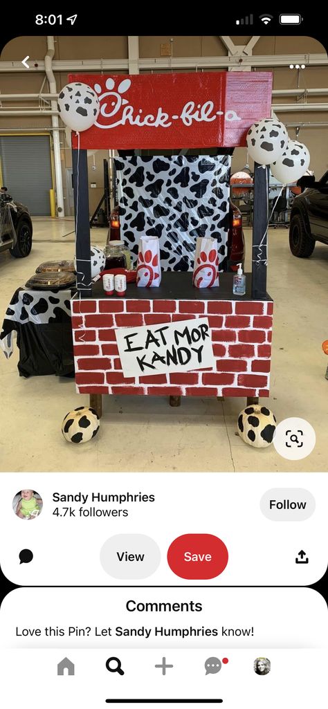 Cow Themed Trunk Or Treat Ideas, Trunk Or Treat Ideas Chik Fil A, Cow Trunk Or Treat Ideas For Cars, Gingerbread Trunk Or Treat, Trick Fil A Trunk Or Treat, Chic Fil A Trunk Or Treat Ideas, Chic Fil A Trunk Or Treat, Chickfila Trunk Or Treat, Chik Fil A Trunk Or Treat