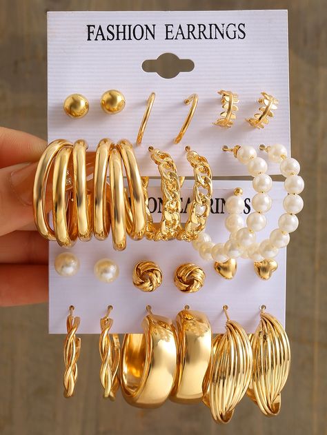 Jewellery Essentials, Shein Accessories, Pearl Earring Set, Embellished Fashion, Heart Decor, Geometric Heart, Pearl Heart, Faux Pearl Earrings, Earring Sets