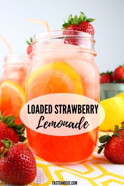 Loaded Strawberry Lemonade is the poster child for summer’s ultimate cocktail: fresh lemon juice, strawberry liquor, vodka and fresh strawberries of course! #StrawberryLemonade #Lemonade #SummerCocktails #TasteAndSee Strawberry Liquor, Infused Lemonade, Vodka Punch, Boil Lemons, Strawberry Lemonade Recipe, Strawberry Cocktails, Delicious Drink Recipes, Summer Cocktail Recipes, Alcoholic Beverages