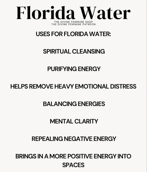 ✨ Product Highlight ✨ Florida water is a wonderful way to cleanse and purify yourself and spaces! We have these cute little 2 oz bottles in the shop 🌿 They’re small enough to carry in your purse (which is what i do!) We also have a florida water recipe tutorial over on patreon! Join us for more ✨🌙 #witch #witchy #witchtok #witchcraft #witchesoftiktok #spiritual #spiritualteacher #spiritualmentor #smallbusiness #supportsmallbusiness #metaphysicalshop #spiritualshop #witchyshop Cleansing Water Witchcraft, Florida Water Recipe, Florida Water Uses, Cleaning With Florida Water, Florida Water Prayer, Rain Water Hoodoo, Florida Water Cleansing Spray, Florida Water Spiritual Uses, Product Highlight