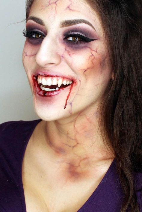 Fun and Scary Vampire Makeup Looks picture 1 Vampire Makeup Ideas, Carnaval Make-up, Vampire Makeup Halloween, Scary Vampire, Halloweenský Makeup, Halloween Make-up Looks, Horror Make-up, Vampire Makeup, Creepy Halloween Makeup