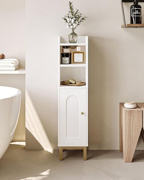 Amazon.com: Hzuaneri Bathroom Storage Cabinet, Small Corner Floor Cabinet with Door and Shelves, Narrow Toilet Paper Cabinet, Bathroom Organizer with Adjustable Shelf, for Small Spaces, White BC08203X : Home & Kitchen Narrow Toilet, Narrow Bathroom Storage Cabinet, White Bathroom Storage Cabinet, White Linen Cabinet, Narrow Bathroom Storage, Slim Bathroom Storage Cabinet, Slim Bathroom Storage, White Bathroom Storage, Space Saving Bathroom