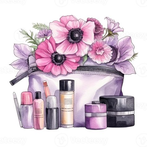 Pink Cosmetic Bag Watercolor. Illustration AI Generative Cosmetics Illustration, Makeup Clipart, Cross Stitch Games, Beauty Logo Makeup, Makeup Backgrounds, Logo Makeup, Bag Illustration, Make Up Cake, Pink Cosmetics