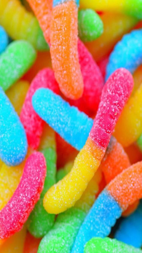 Gummy worm background Sour Gummy Worms, Candy Pictures, Gummy Worms, Food Backgrounds, Food Wallpaper, Sour Candy, Colorful Candy, Candy Store, Candy Shop