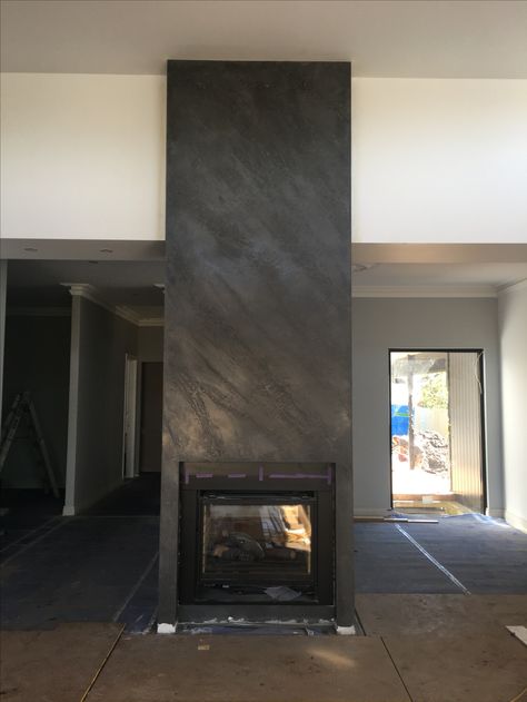 Black Venetian Plaster Fireplace, Venetian Plaster Fireplace Surround, Venition Plaster Walls, Venetian Plaster Walls Living Room, Venetian Plaster Fireplace, Plaster Fireplace, Stucco Wall, Venetian Plaster Walls, Polished Plaster