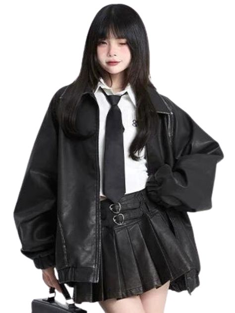 ❤︎Maylard Retro Loose Leather Jacket❤︎  ⚠Please allow 2-3 weeks for️products to be shipped Large Jacket Outfit, Taking Off Jacket Reference, Leather Jacket Outfits Women, Loose Leather Jacket, Jacket Reference, Blazer Korean Style, Woman Leather Jacket, Black Leather Jacket Outfit, Leather Jacket Dress