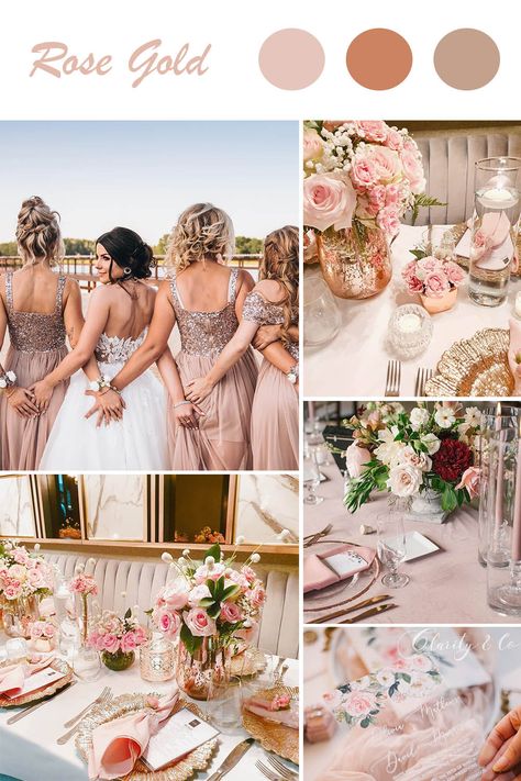 Top 10 2023 Wedding Colors Trend Ideas To Inspire - Clarity & Co Beige And Rose Gold Wedding, September Wedding Colors Flowers, Rose Gold Summer Wedding, 2023 Wedding Palette, Wedding Themes 2023 Trends, Wedding Colors For August Weddings, Rose Gold Wedding Theme Color Schemes Colour Palettes, Rose Gold Color Palette Wedding, 2023 Wedding Theme Trends