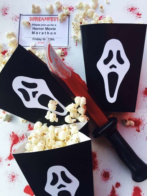 Nightmare on Elm Street, Horror, Scream, Friday the 13th Halloween Party Ideas | Photo 2 of 28 Scream Movie Party Theme, Horror Sleepover, Scream Movie Birthday Party, Sydney Scream, Horror Movie Party Ideas, Horror Birthday Party Ideas, Slasher Party, Scream Party, Horror Birthday