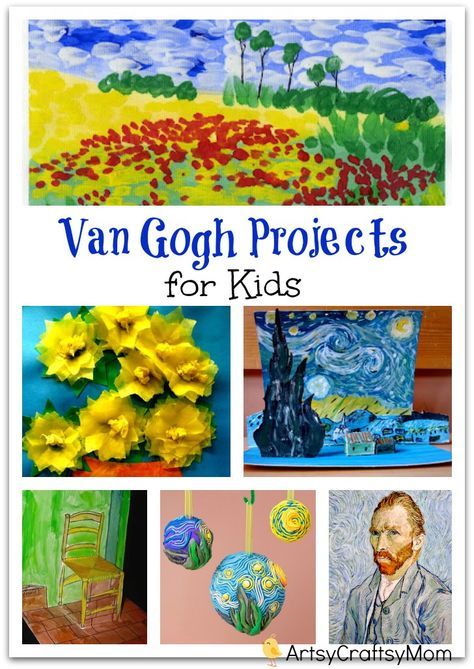 Van Gogh Projects for Kids - 10 Inspiring Ideas to try with your kids, celebrating 'Inspire your Heart with Art Day' starry night, sunflowers, art & craft. Van Gogh For Kids, Famous Artists For Kids, Sunflowers Art, Preschool Art Projects, Frida Art, Edouard Vuillard, Arte Van Gogh, Willem De Kooning, Easy Art Projects