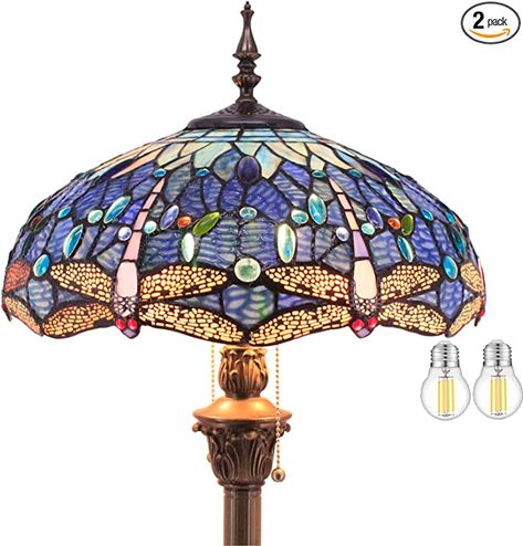 Stained Glass Dragonfly, Tiffany Floor Lamp, Glass Dragonfly, Corner Lamp, Living Room Home Office, Lampe Decoration, Floor Standing Lamps, Tiffany Lamps, Art Nouveau Design