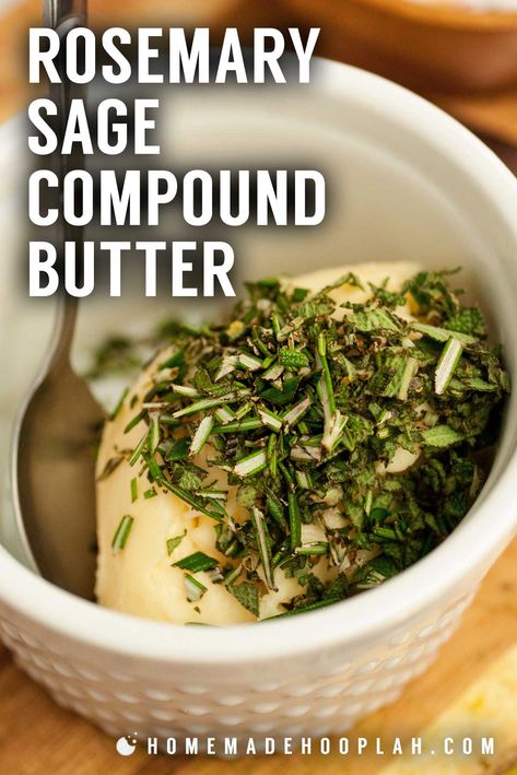 Rosemary Sage Chicken, Compound Butter Recipes For Turkey, Recipes With Fresh Rosemary, Rosemary Compound Butter, Rosemary Salt Recipe, Rosemary Butter, Butter Spreads, Brown Butter Sage, Flavored Butter Recipes