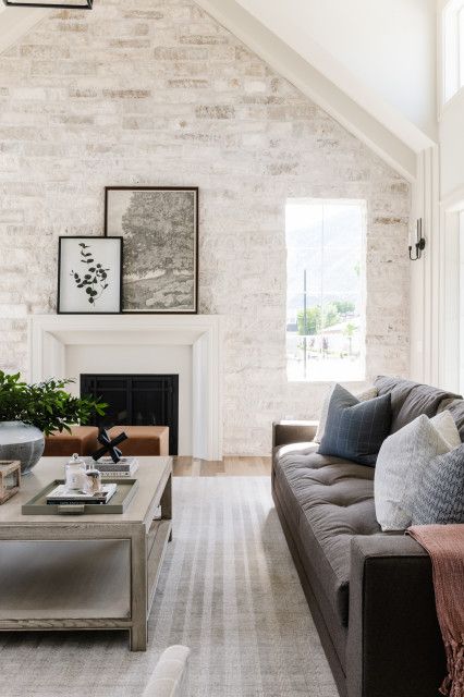 English Tudor - Transitional - Salt Lake City - by Remedy Design Firm | Houzz Stone Accent Wall, Brick Accent Wall, Hamptons Style Homes, Stone Accent Walls, Living Room Built Ins, Miller Homes, English Tudor, Accent Walls In Living Room, Room Goals