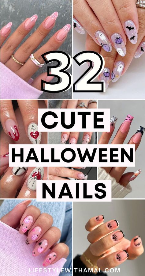 Looking for cute Halloween nails? Take a look at these spooky cute Halloween nail designs that are bound to capture your attention! They're so creepy yet easy to copy too. cute Hallooween nails short | cute Halloween nails acrylic Cute Halloween Nail Art Designs, Super Cute Halloween Nails, Easy Nails For Halloween, Halloween Nail Art Almond Shape, Acrylic Nails Halloween Simple, Cute Fall Nail Ideas For Acrylics, Halloween Birthday Nails Acrylic, Subtle Halloween Nails Almond, Cute Basic Halloween Nails