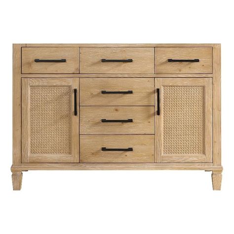 PRICES MAY VARY. Cabinet comes in stunning Weathered Fir finish to enhance and complement your décor. Constructed of kiln-dried solid fir wood and pine wood, ensuring supreme quality and sturdiness. Countertop and backsplash are not included, an ideal option for the DIY-er enthusiast. 2 soft-closing doors with with finely handcrafted natural rattan-woven fronts, while the distressed wood finish lends a soothing, relaxed vibe. 1 flip-down drawer, 5 functional, soft-closing drawers with dovetail j Light Wood Bathroom Vanity, Rattan Webbing, Black Towel Bar, Artificial Marble, Wood Bathroom Vanity, Cabinet Fronts, Bathroom Vanity Base, Vanity Base, Dove Tail Joints