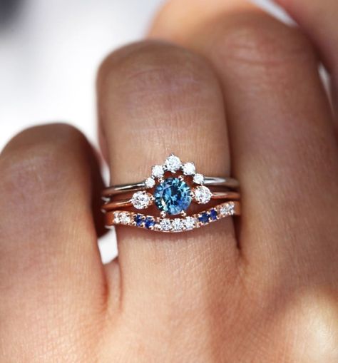 Beautiful montana sapphire ring stacked with diamond & sapphire nesting bands✨ A BLUE to dive in💙, Do you agree? ◖ ◖ ◖ #sapphire… | Instagram Montana Sapphire Ring, Montana Sapphire, Three Stone Rings, Stacking Rings, Dive In, Blue Sapphire, Sapphire Ring, Montana, Diamond Ring