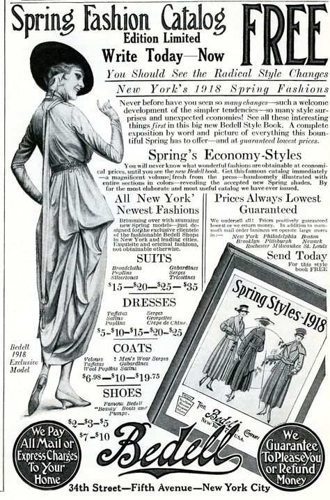 Old Design Shop ~ free printable: Bedell Spring Fashion Catalogue Ad 1918 Image Vintage, Old Design, Historical Newspaper, Old Newspaper, Scrapbook Printables, Fashion Catalogue, Vintage Advertisement, Vintage Printables, Vintage Labels