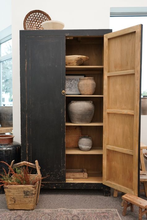 Rustic Tall Cabinet, Tall Living Room Cabinet, Black Armoire, Rock Cottage, Pantry Designs, Armoire Diy, Wooden Armoire, Solid Wood Armoire, Rustic Furniture Design