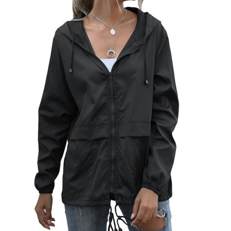 Alphatouch - Women Hooded Jacket Waterproof Drawstring Hiking Rain Jacket Outwear Outdoor Sports Coat Jacket - Walmart.com - Walmart.com Raincoat Jacket, Waterproof Rain Jacket, Hooded Rain Jacket, Zippered Cardigan, Polyester Jacket, Hoodie Cardigan, Hooded Raincoat, Raincoats For Women, Casual Cardigans