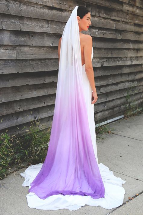 OMBRE SILK VEIL Dip Dyed Veil Silk Chiffon Veil Chiffon | Etsy Veil Floor Length, Red Wedding Dress Mermaid, Chiffon Veil, Purple Veil, Wedding Dress Mermaid Lace, Floor Length Veil, Boho Veils, Silk Veil, Silk Chiffon Fabric