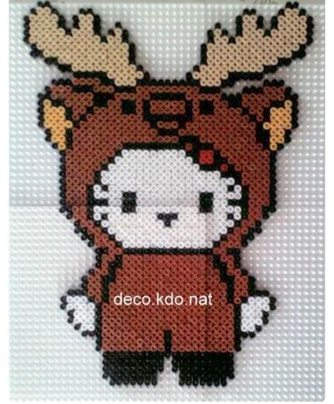 Hello kitty deer perler Christmas Perler Beads, Easy Perler Bead Patterns, Pony Bead Crafts, Perler Creations, Melty Bead Patterns, Pony Bead Patterns, Diy Perler Bead Crafts, Motifs Perler, Hama Perler